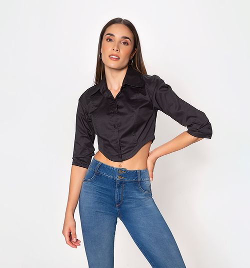 Crop Blouse with 3/4 Wide Cuff Sleeves