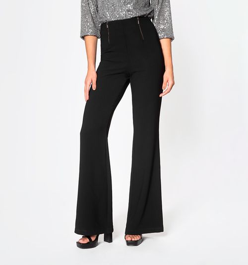 High Rise Long Flare Pants With Two Vertical Zippers