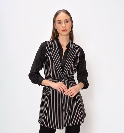 Long striped vest with lapel