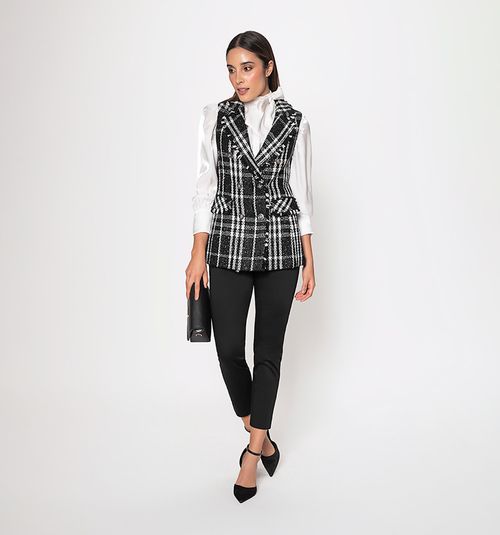 Tweed Vest with Decorative Pockets and Buttons