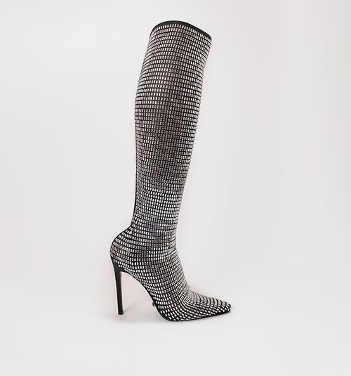 Knee-High Boots with Crystals and Back Zip Closure