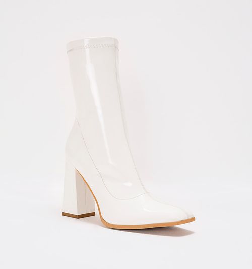Mid-Calf Patent Leather Boots with Square Toe