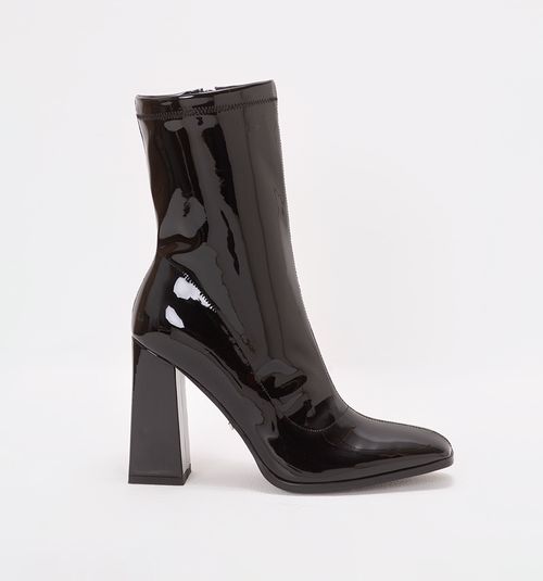 Mid-Calf Patent Leather Boots with Square Toe