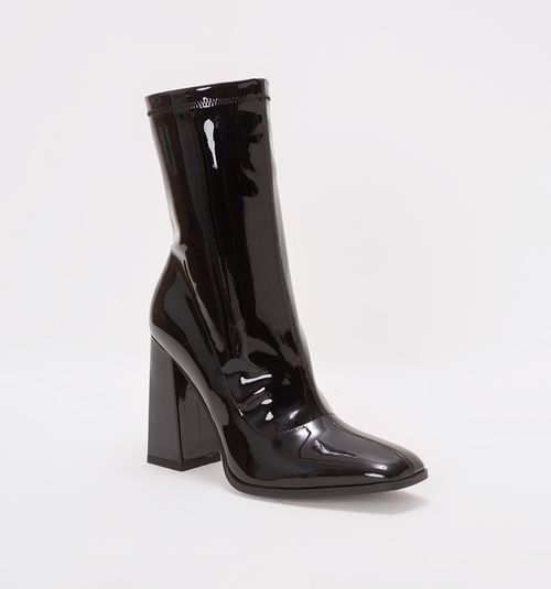 Mid-Calf Patent Leather Boots with Square Toe