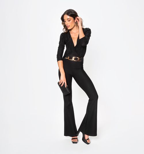 Long Jumpsuit Combined with Deep V-Neck