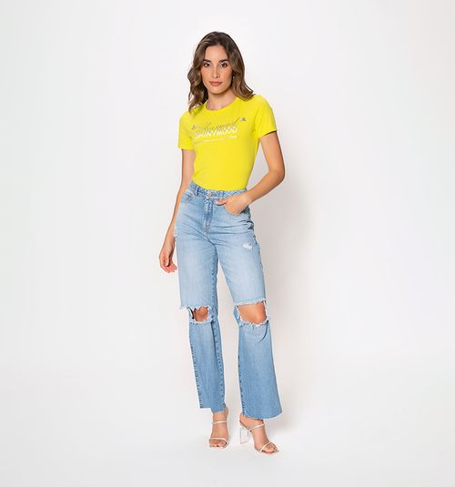 High rise Straight-Leg Jeans with Knee Rip