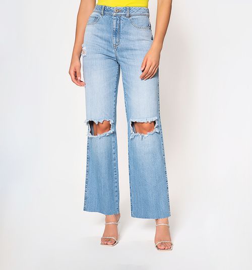 High rise Straight-Leg Jeans with Knee Rip