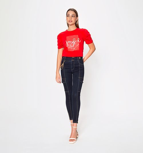 High-Rise Ultra Slim Cargo Jeans With Side Pockets