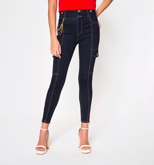 High-Rise Ultra Slim Cargo Jeans With Side Pockets