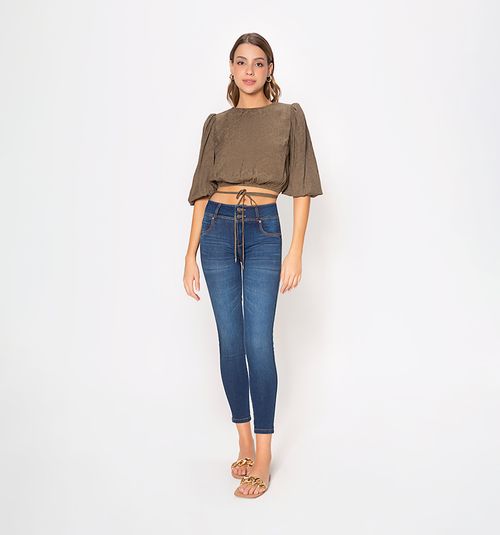 3/4 sleeve blouse with drawstring and back slit