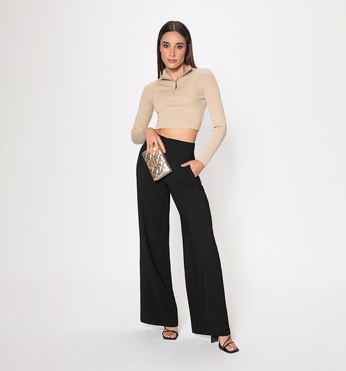 Lurex knit cropped blouse with zipper