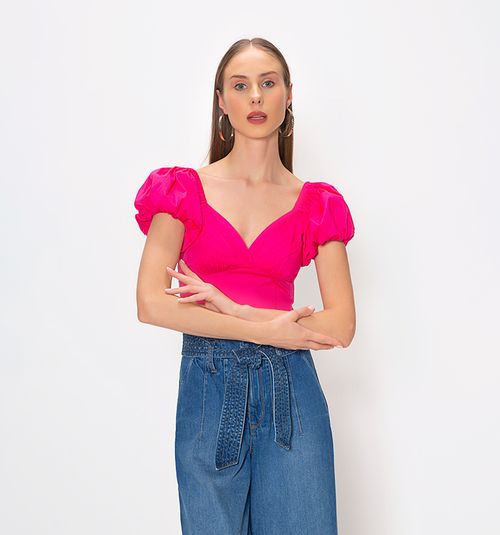 Short Bell Sleeve Blouse with Pintucks