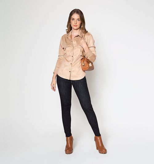 Suede Shirt with Collar and Two Frontal Pockets