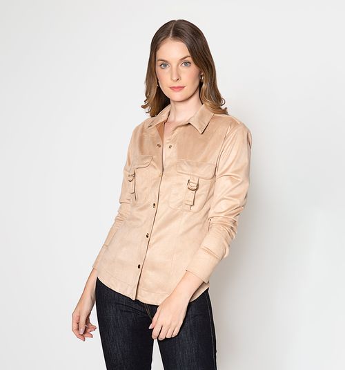 Suede Shirt with Collar and Two Frontal Pockets