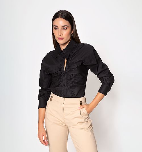 Long Sleeve Shirt Blouse with Front Crisscross