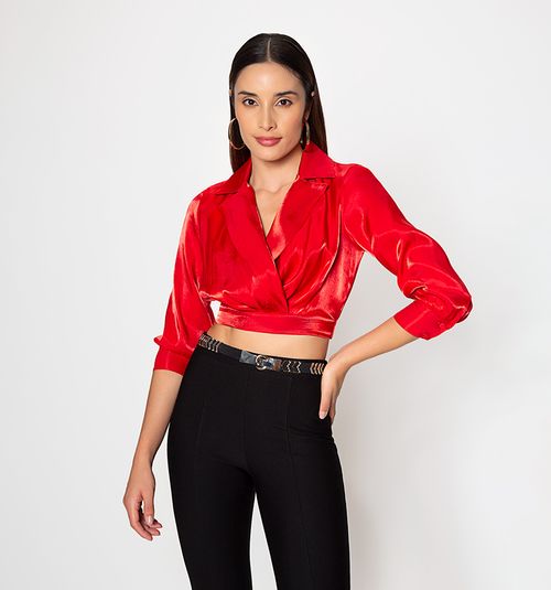 3/4 Sleeve Cross Blouse With Sash