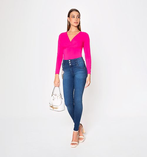 Long Sleeve Blouse with a Crossover Neckline and V-neck