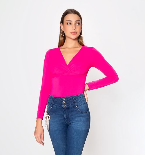 Long Sleeve Blouse with a Crossover Neckline and V-neck