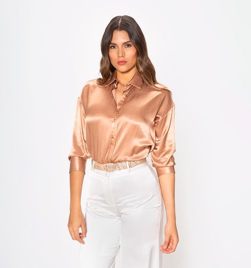 3/4 Sleeve Blouse with Front Double Buttons and Gold Detail on the Back