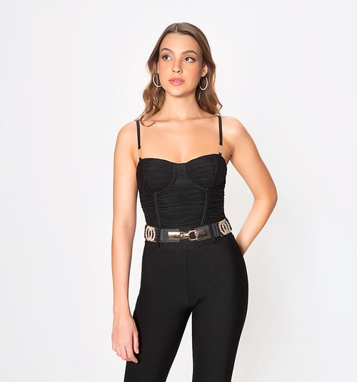 Corset Style Crop Top with Golden Crystal Embellished Straps