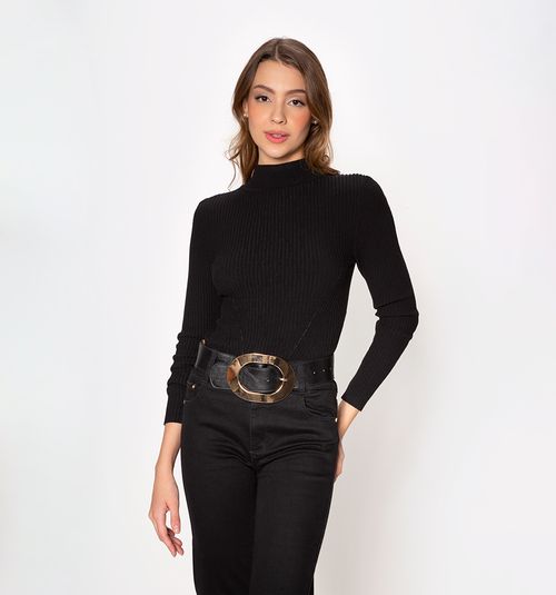 Long-Sleeve Knit Blouse With Mock Neckline