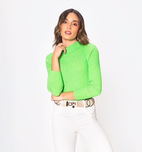 Long-Sleeve Knit Blouse With Mock Neckline