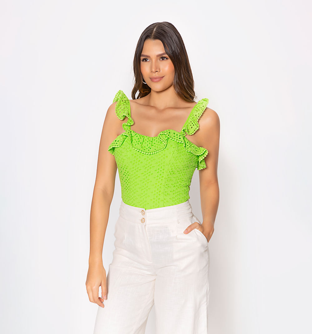 Neon Blusa Verde Limon Outfit Ruffle Blouse With Spaghetti Straps
