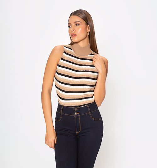 Striped Lurex Knit Sleeveless Blouse
