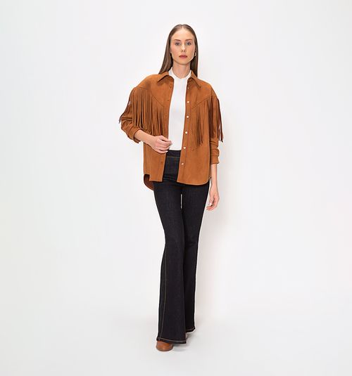 Suede Overshirt with Fringes on The Front And Back