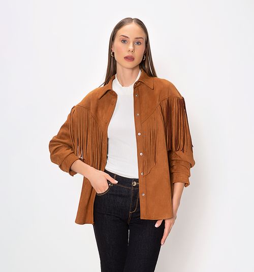 Suede Overshirt with Fringes on The Front And Back