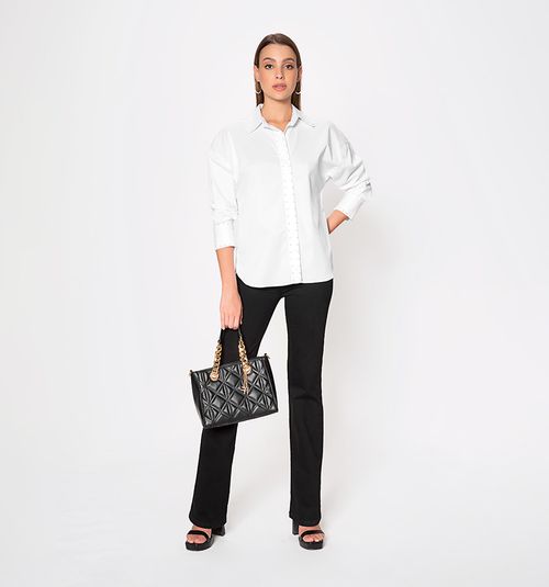 Blouse With Pearls Around The Collar And Long Sleeves