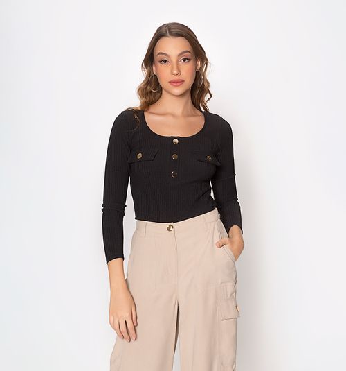 Long-Sleeved Woven Blouse With Front Flaps