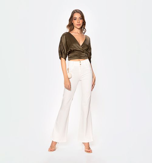 Short Sleeve Blouse with Crossed Front and Strappy Back Detail
