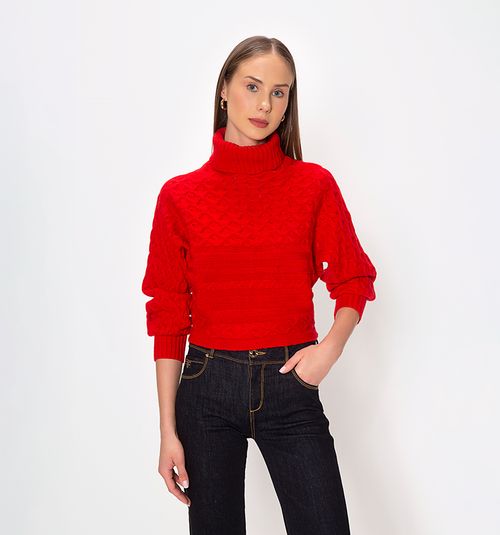 Turtleneck Knit Piece With A Cropped Waist And Wide Sleeves