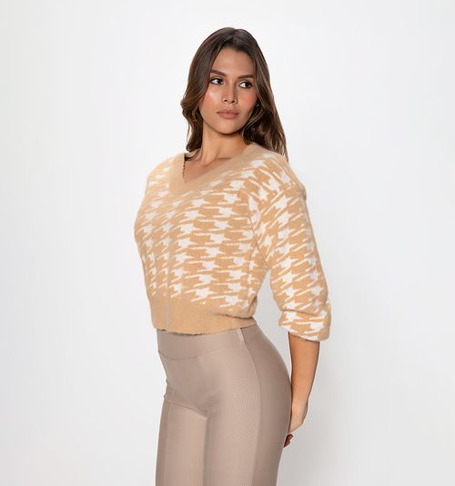 Bicolor Knit Gallineto Sweater With V-Neck