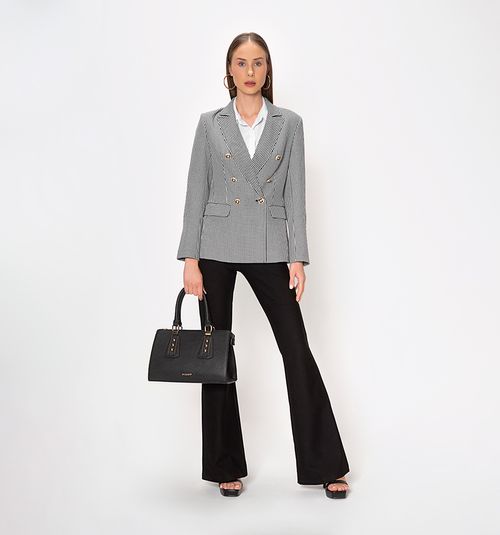 Houndstooth Blazer with Notched Lapel and Buttons