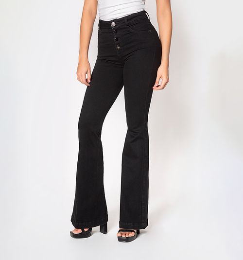 Five-pocket high-waist jeans with visible buttons