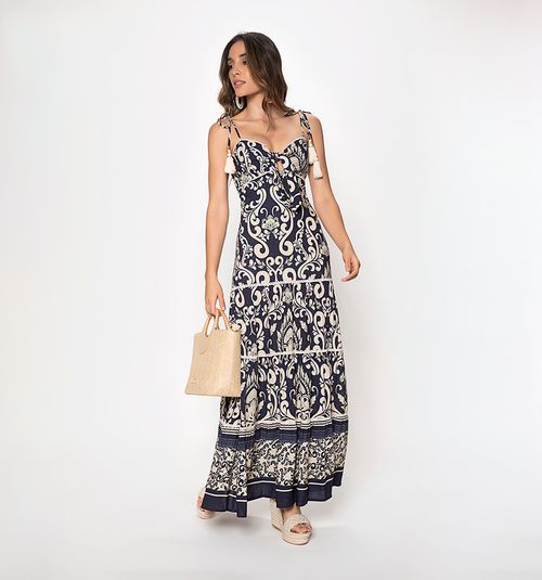 LONG DRESS WITH TIE CUPS NAVY