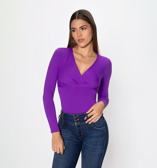 LONG SLEEVE BLOUSE WITH CROSSOVER NECKLINE