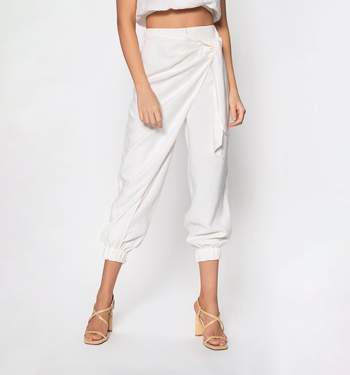 Pants with front tie elastic
