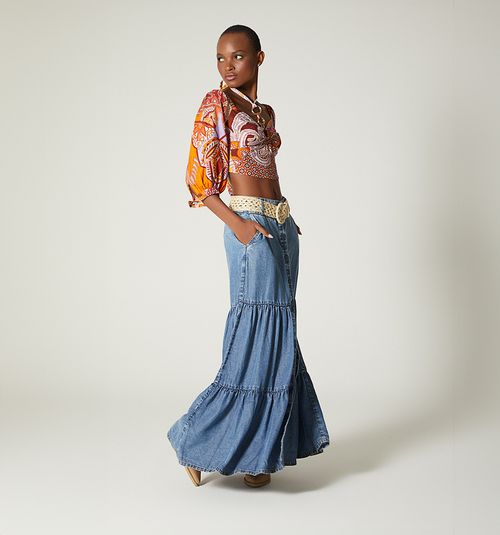 LONG SKIRT WITH PLEATS, FRONT SLIT