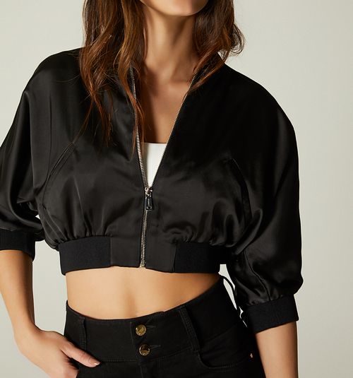 BOMBER JACKET WITH RIBBED NECK AND CUFF