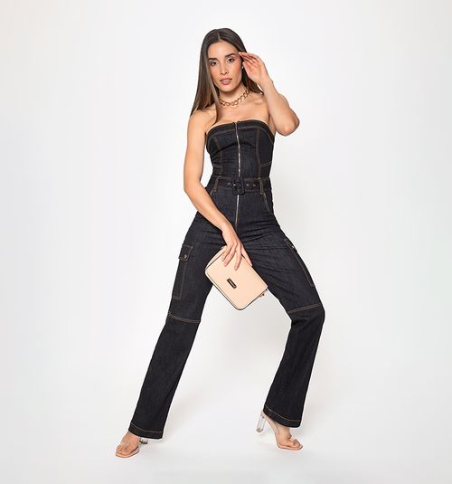 Strapless Jumpsuit, Straight Long, with Zip