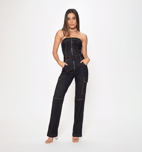 Strapless Jumpsuit, Straight Long, with Zip