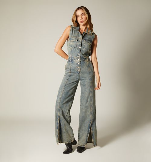 SLEEVELESS JUMPSUIT, PALAZZO, WITH CUTS AND HEM