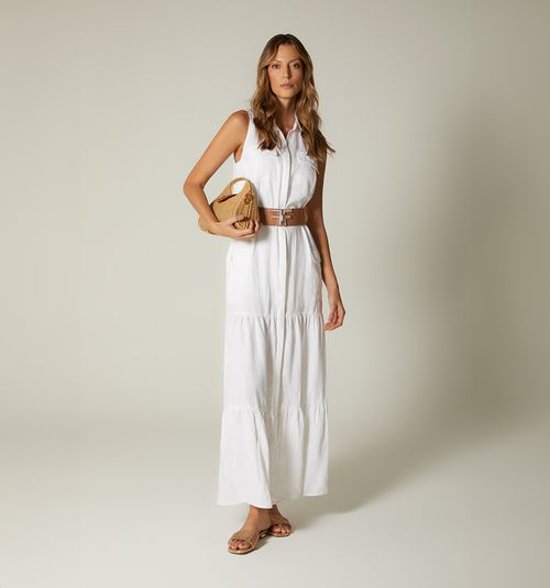 LONG SLEEVELESS DRESS WITH POCKETS AND BELT