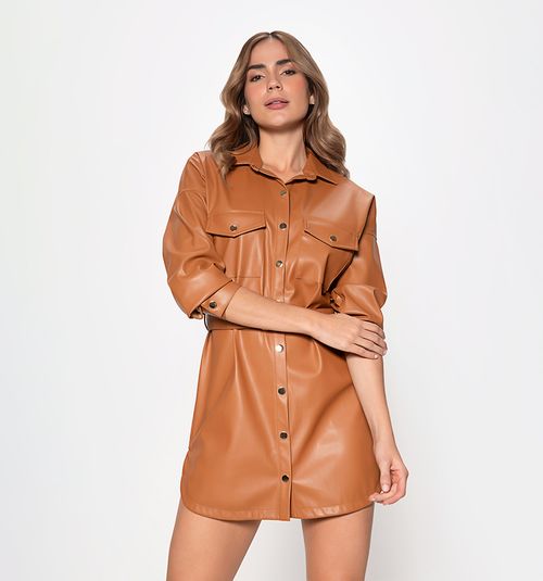 LONG SLEEVE SHIRT DRESS IN PU