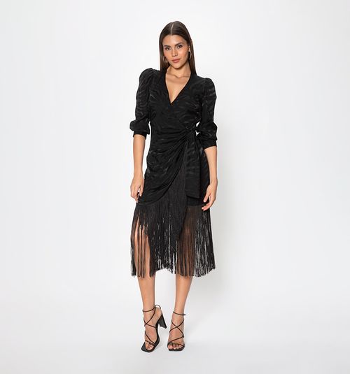 FRINGED WRAP DRESS