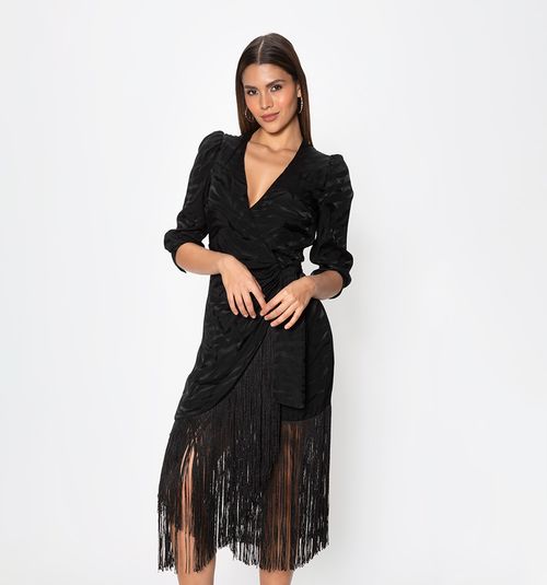 FRINGED WRAP DRESS