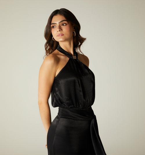 ASYMMETRICAL LONG DRESS HALTER NECK